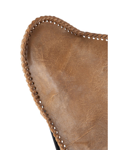 Chaise longue en cuir/métal cognacJ-Line