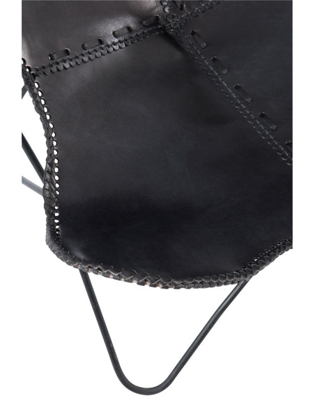 Chaise longue en cuir/métal noirJ-Line