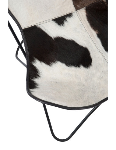 Chaise longue en peau de vache/métal blanc/noirJ-Line
