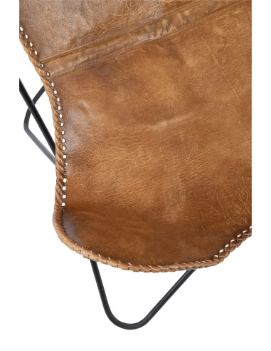 Chaise longue en cuir/métal cognacJ-Line