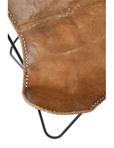 Chaise longue en cuir/métal cognacJ-Line