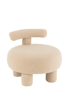Tabouret rond avec dossier en bouclé beige chaud