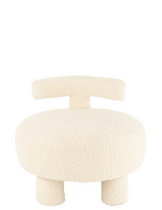 Tabouret rond avec dossier en bouclé blanc 2