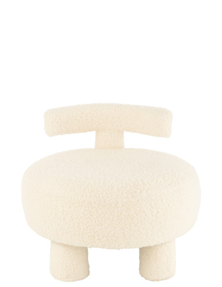 Tabouret rond avec dossier en bouclé blanc