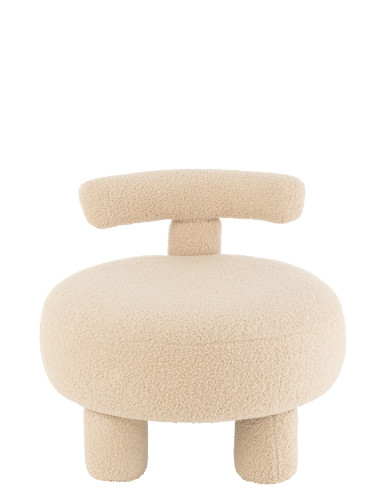 Tabouret rond avec dossier en bouclé beige chaud