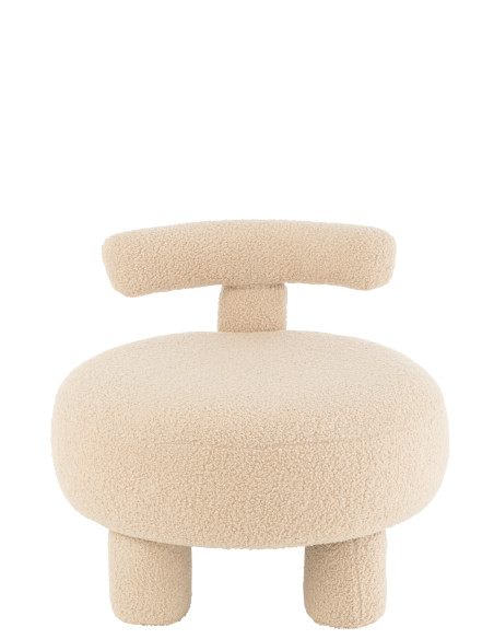 Tabouret rond avec dossier en bouclé beige chaud