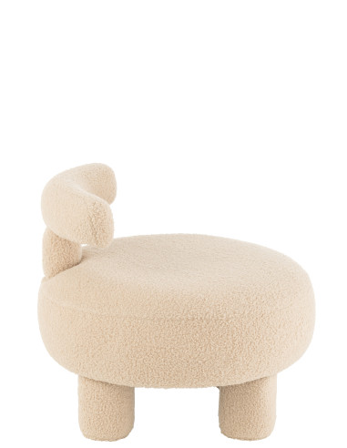 Tabouret rond avec dossier en bouclé beige chaud