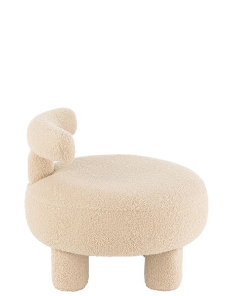 Tabouret rond avec dossier en bouclé beige chaud