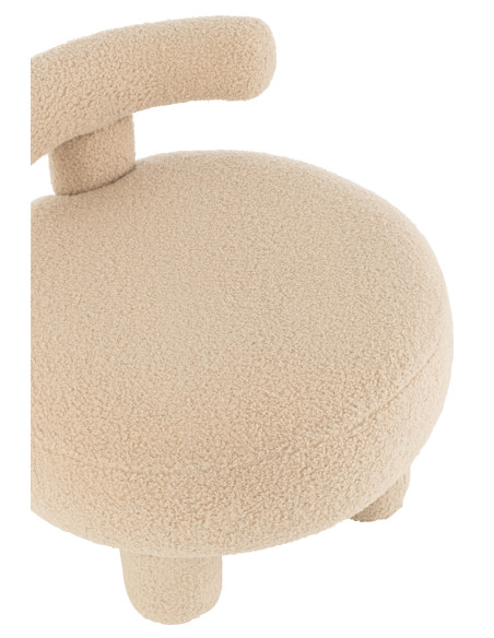 Tabouret rond avec dossier en bouclé beige chaud