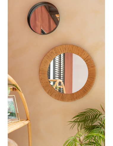 Miroir rond avec bordure en métal noir, petit.J-Line