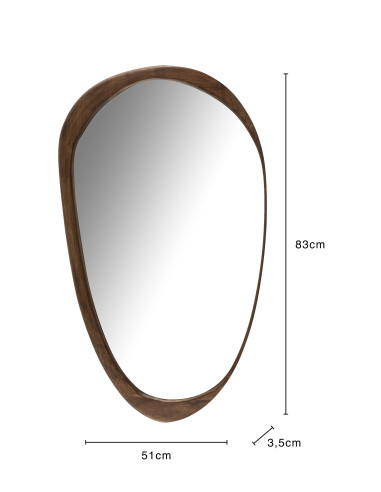 Miroir en bois de manguier irrégulier foncé de grande tailleJ-Line