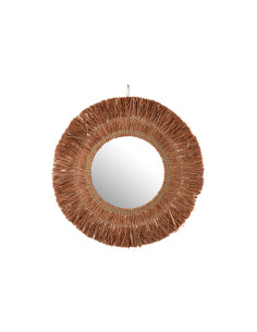 Miroir suspendu rond en jonc de raphia marronJ-Line