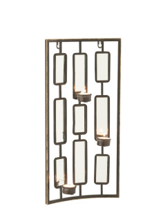 Décoration murale Porte-bougie photophore en métal/miroir gris petitJ-Line 2