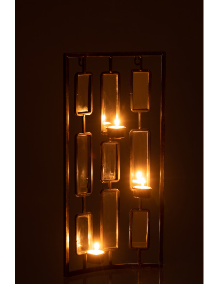 Décoration murale Porte-bougie photophore en métal/miroir gris petitJ-Line