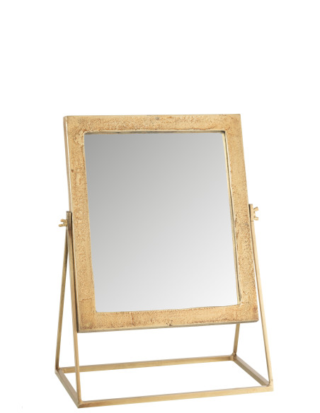 Miroir carré sur pied en métal doréJ-Line Miroir carré sur pied en métal doréJ-Line