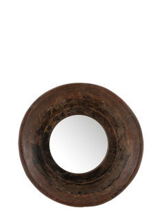 Miroir rond en bois recyclé de forme bol marronJ-Line