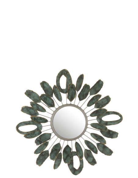 Morceaux de miroir ovale en métal doré/vertJ-Line Morceaux de miroir ovale en métal doré/vertJ-Line