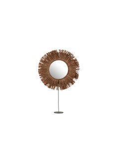 Miroir sur pied en jonc de raphia brunJ-Line