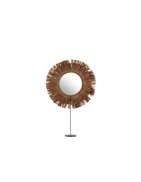 Miroir sur pied en jonc de raphia brunJ-Line Miroir sur pied en jonc de raphia brunJ-Line