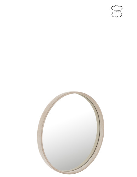 Miroir rond en cuir beige petitJ-Line Miroir rond en cuir beige petitJ-Line