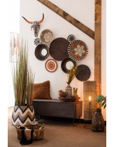 Miroir rond en bois recyclé de forme bol marronJ-Line 2