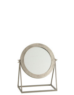 Miroir rond sur pied en métal argentéJ-Line