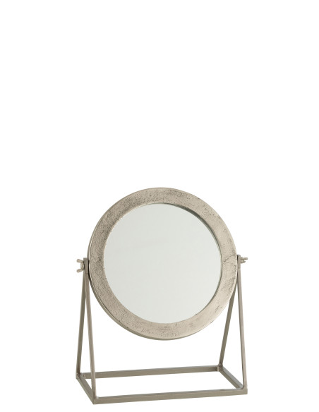 Miroir rond sur pied en métal argentéJ-Line Miroir rond sur pied en métal argentéJ-Line