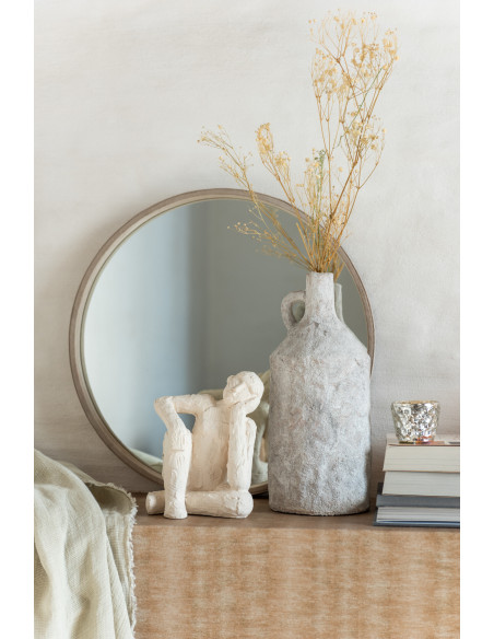 Miroir rond en cuir beige petitJ-Line Miroir rond en cuir beige petitJ-Line