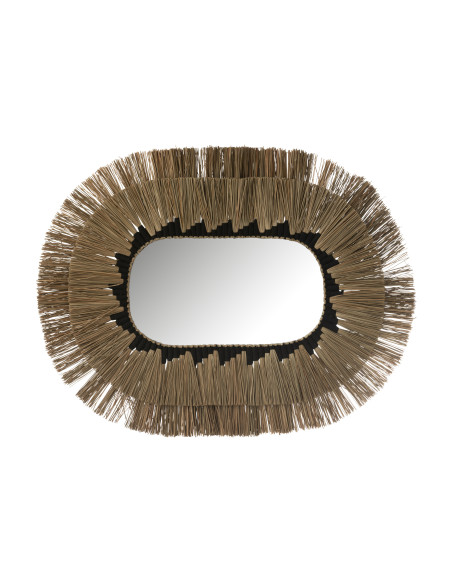 Miroir ovale motif 2 couches en seagrass naturel/noirJ-Line