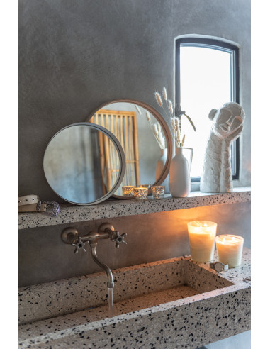 Miroir rond en cuir beige petitJ-Line