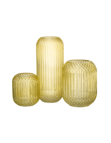 Vase en verre jaune coupé à droite de grande tailleJ-Line