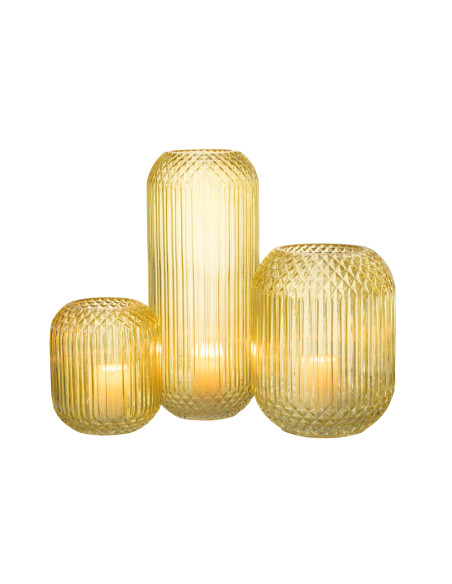 Vase en verre jaune coupé à droite de grande tailleJ-Line