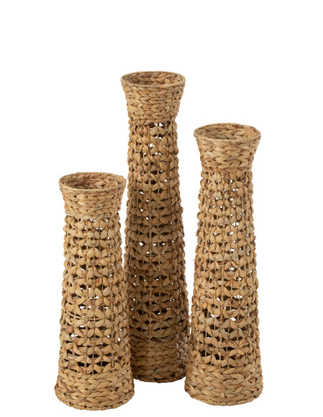 Ensemble de 3 vases Jan en jacinthe d'eau naturelleJ-Line Ensemble de 3 vases Jan en jacinthe d'eau naturelleJ-Line