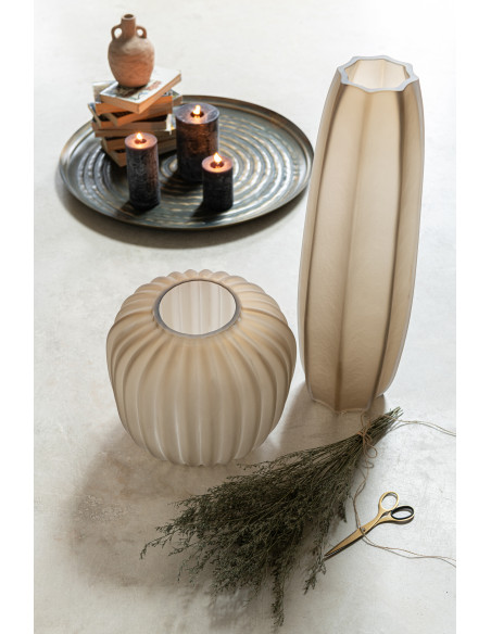 Vase à rayures longues en verre de sable marron clairJ-Line