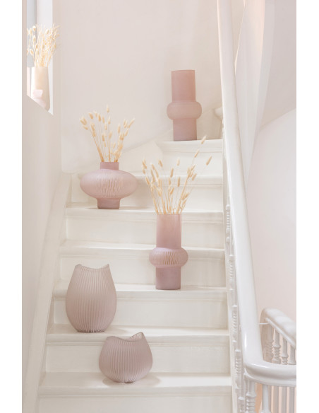 Vase à rayures en verre rose clair petitJ-Line