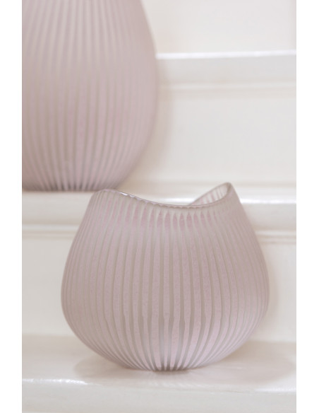 Vase à rayures en verre rose clair petitJ-Line