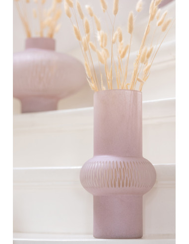 Vase à rayures en verre rose clair de grande tailleJ-Line