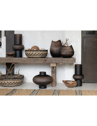 Vase à rayures en verre marron petitJ-Line