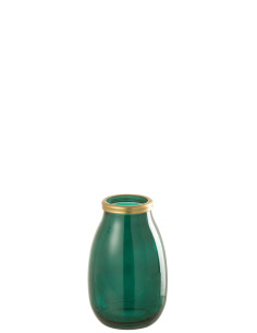 Vase en verre à bordure dorée vert petitJ-Line