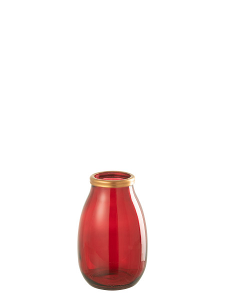 Vase en verre avec bordure dorée rouge petitJ-Line
