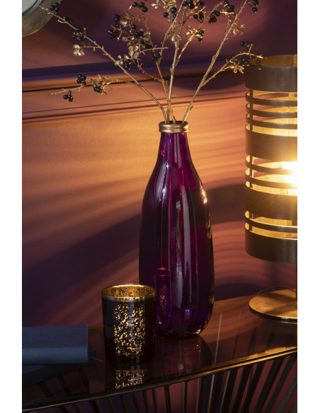 Vase en verre à bordure dorée violet de taille moyenneJ-Line