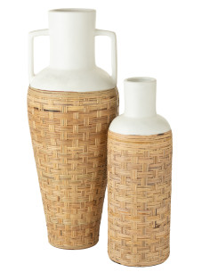 Tissage de vase + poignées en terre cuite / rotin blanc / naturelJ-Line 2