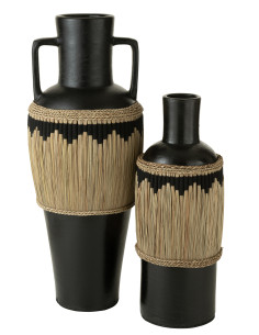 Motif de vase + poignées en terre cuite / jonc de mer noir / naturelJ-Line 2