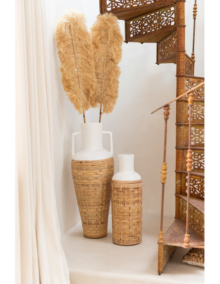 Tissage de vase + poignées en terre cuite / rotin blanc / naturelJ-Line