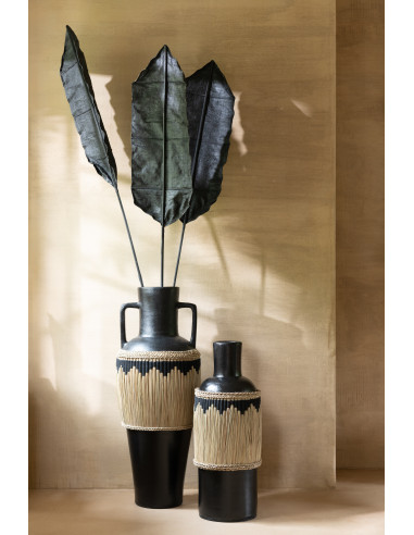 Motif de vase + poignées en terre cuite / jonc de mer noir / naturelJ-Line