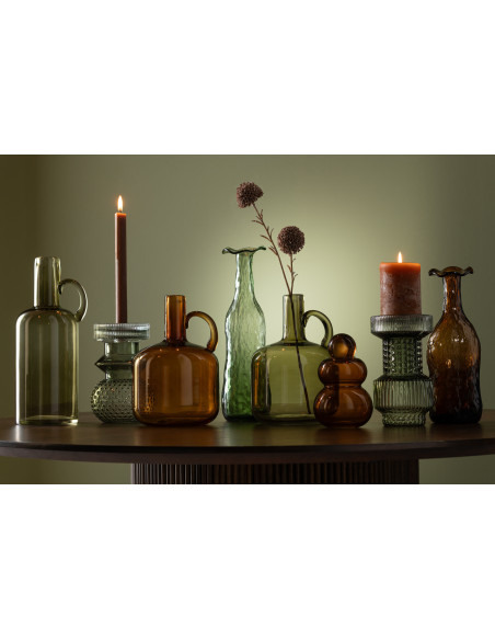 Vase en verre vert moyen en fleursJ-Line