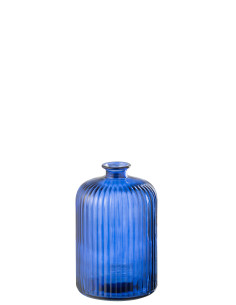 Vase Bouteille Rayure Verre Bleu GrandJ-Line