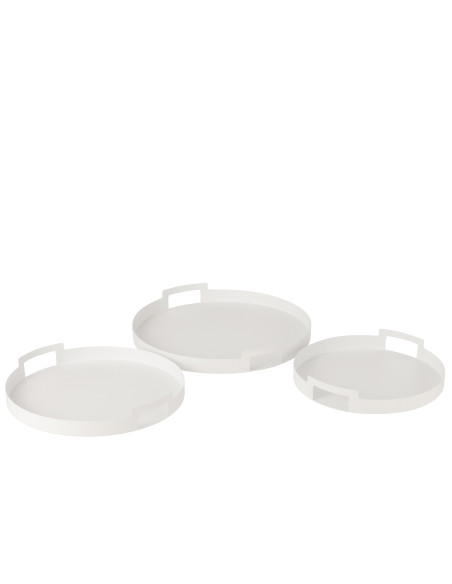 Ensemble de 3 plateaux ronds en métal blancJ-Line