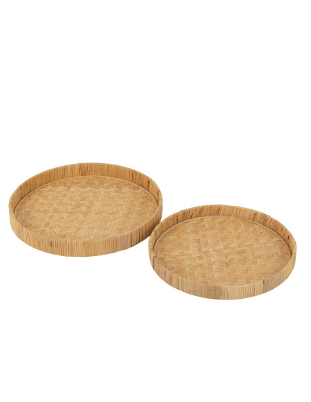 Ensemble de 2 assiettes rondes en bambou/canne naturelles.J-Line
