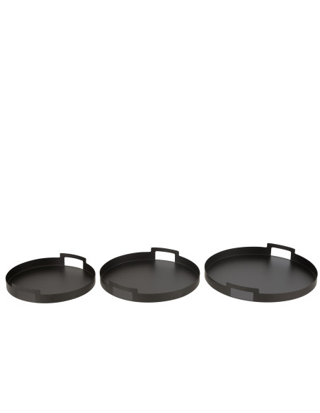 Ensemble de 3 plateaux ronds en métal noirJ-Line